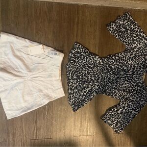 Chic Black and White Floral Blouse with White Shorts